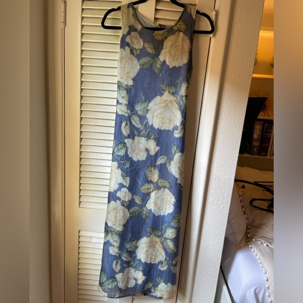 Vintage Blue Floral Maxi Dress (Size 8)